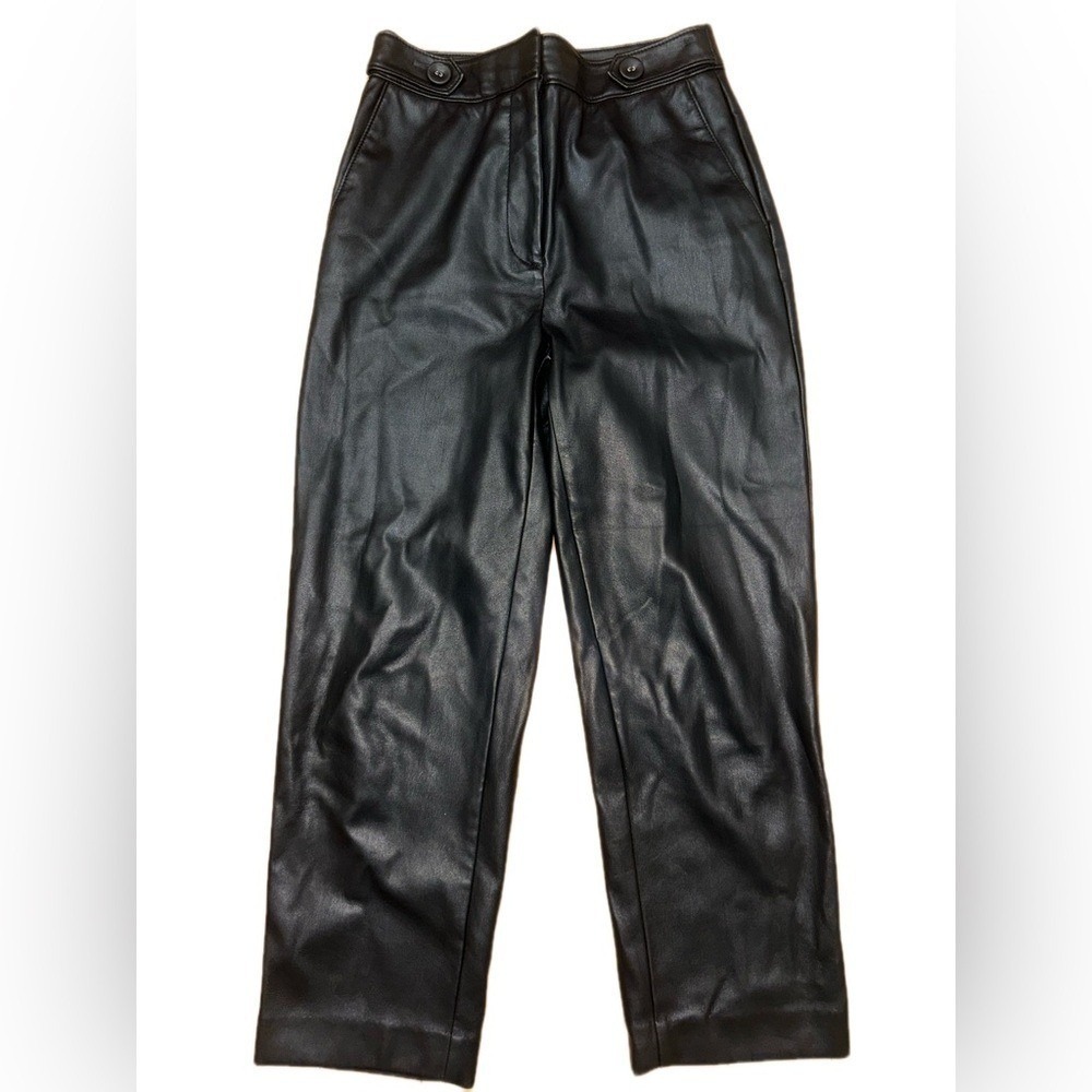 Ann Taylor Petite Faux‎ Leather Women's Pants Black Hirise Size 0p